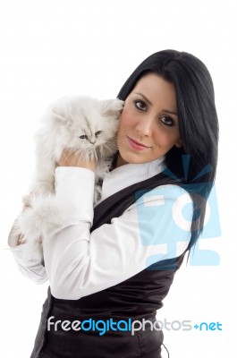 Female Holding Her Lovable Cat Stock Photo