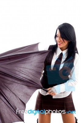 Female Model With An Umbrella Stock Photo