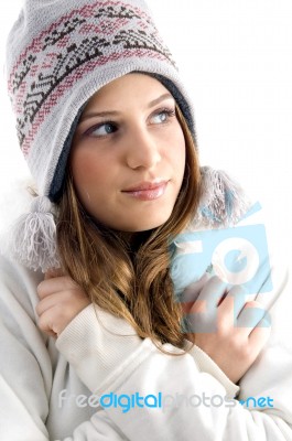 Female Shivering By Cold Stock Photo