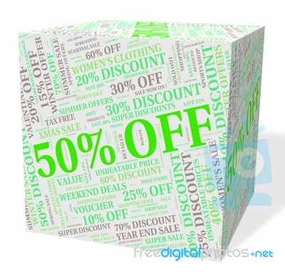 Fifty Percent Off Indicates Clearance Sale And Save Stock Image