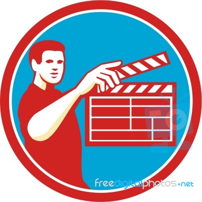 Film Crew Clapperboard Circle Retro Stock Image