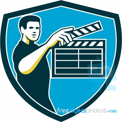 Film Crew Clapperboard Shield Retro Stock Image