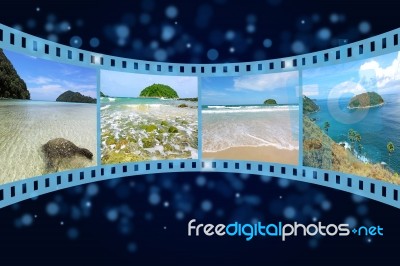Film Strip With Ocean Stock Photo