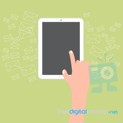 Finger Touch Tablet With Email Icon Background Stock Image