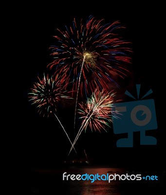 Fireworks In The Sea Stock Photo