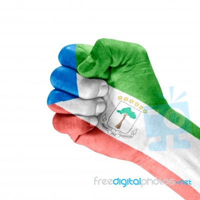Flag Of Equatorial Guinea On Hand Stock Photo