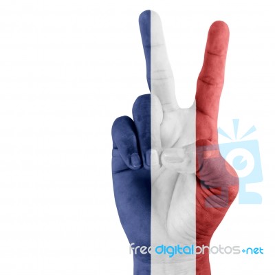 Flag Of France On Victory Hand Stock Photo