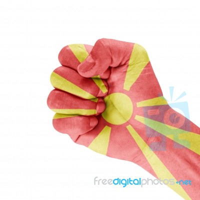 Flag Of Macedonia On  Hand Stock Photo