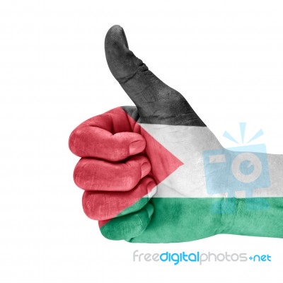 Flag Of Palestine On Thumb Up Hand Stock Photo