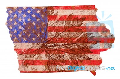 Flag Patterned Iowa State Map Stock Image