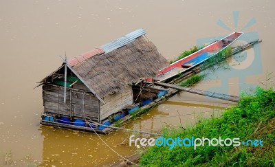 Floating House On River Stock Photo
