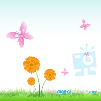 Flowers With Butterflies Stock Image