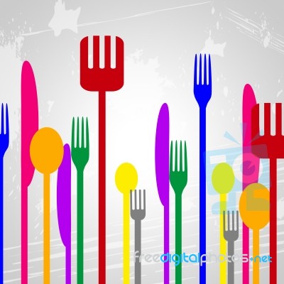 Food Knives Represents Silverware Eat And Spoons Stock Image