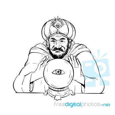 Fortune Teller Crystal Ball Drawing Stock Image