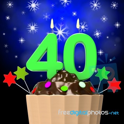 Forty Candle On Cupcake Means Forty Years Anniversary Or Party Stock Image
