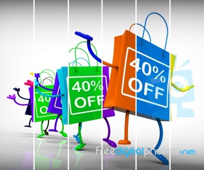 Forty-percent Off Shopping Bags Show 40 Discounts Stock Image