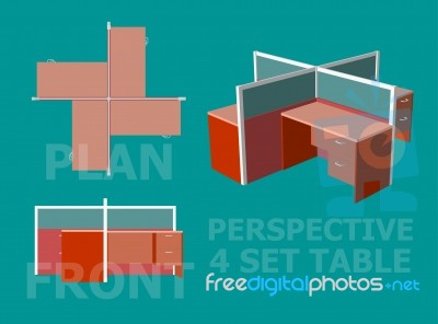 Four Office Table Set Design Stock Image