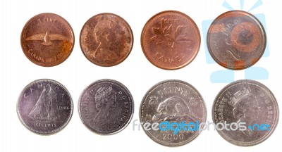 Four Old Canadian Coins Stock Photo