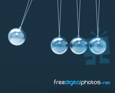 Four Silver Newtons Cradle Shows Blank Spheres Stock Image
