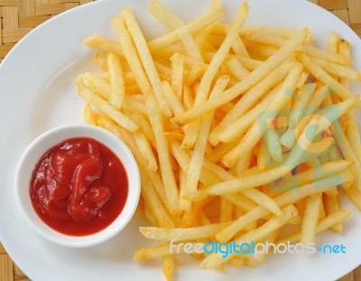 French Fries With Ketchup Stock Photo