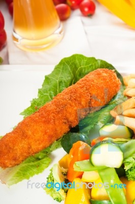 Fresh Chicken Breast Roll And Vegetables Stock Photo