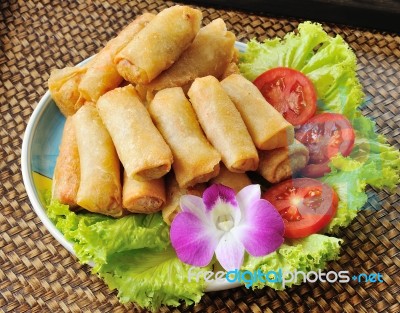 Fried Chinese Traditional Spring Rolls Food Stock Photo