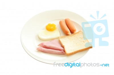 Fried Egg With Bacon Dish Breakfast On White Background Stock Photo