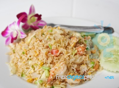 Fried Rice With Shrimp Stock Photo