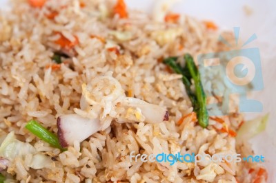 Fried Rice With Squid Stock Photo