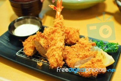 Fried Shrimp And Pork Tempura Stock Photo