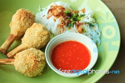 Fried Shrimp With Sugarcane And Chilli Sauce Stock Photo