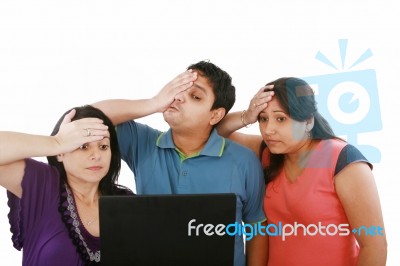Friends Having Problem With Pc Stock Photo