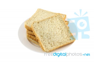 Front Pile Of Wheat Slice Bread Dish On White Background Stock Photo