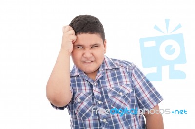 Frustrated Boy On White Background Stock Photo