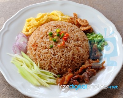 Fry Rice With The Shrimp Paste Stock Photo