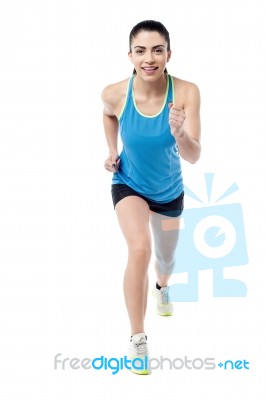 Full Length Photo Of Running Woman Stock Photo