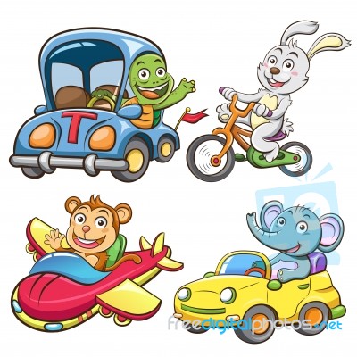 Funny Vehicle And Animal Set Stock Image