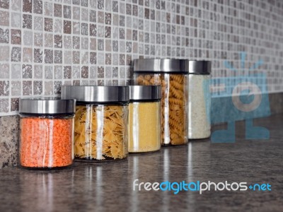 Galati/ Romania - 04.10.2018: Glass Jar Used In The Kitchen For Different Utilities Stock Photo
