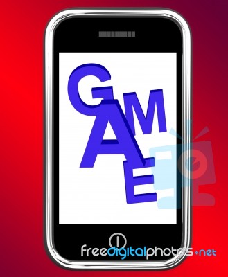 Game On Phone Shows Online Gaming Or Gambling Stock Image