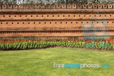 Garden Brick Wall Stock Photo