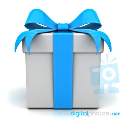 Gift Box With Blue Ribbon Bow Stock Image