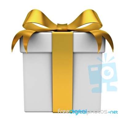 Gift Box With Gold Ribbon Bow Stock Image
