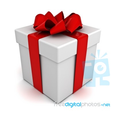 Gift Box With Red Ribbon Bow Stock Image
