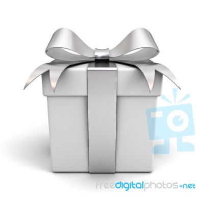 Gift Box With Silver Ribbon Bow Stock Image