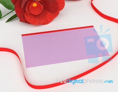 Gift Card Indicates Surprise Tag And Rose Stock Image