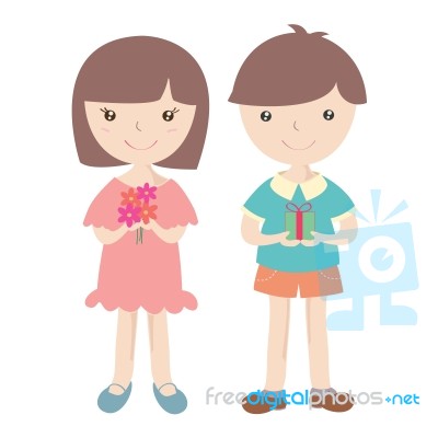 Girl And Boy With Gift Box Stock Image