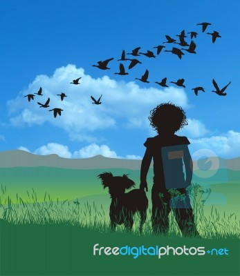 Girl And Dog Stock Image