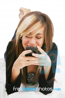 Girl Chatting With Cell Phone Stock Photo