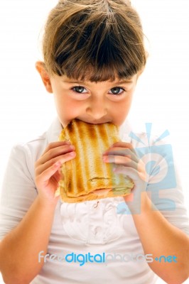 Girl Eating Sandwich Stock Photo