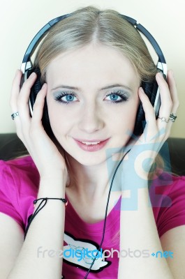 Girl Listening To Music Stock Photo
